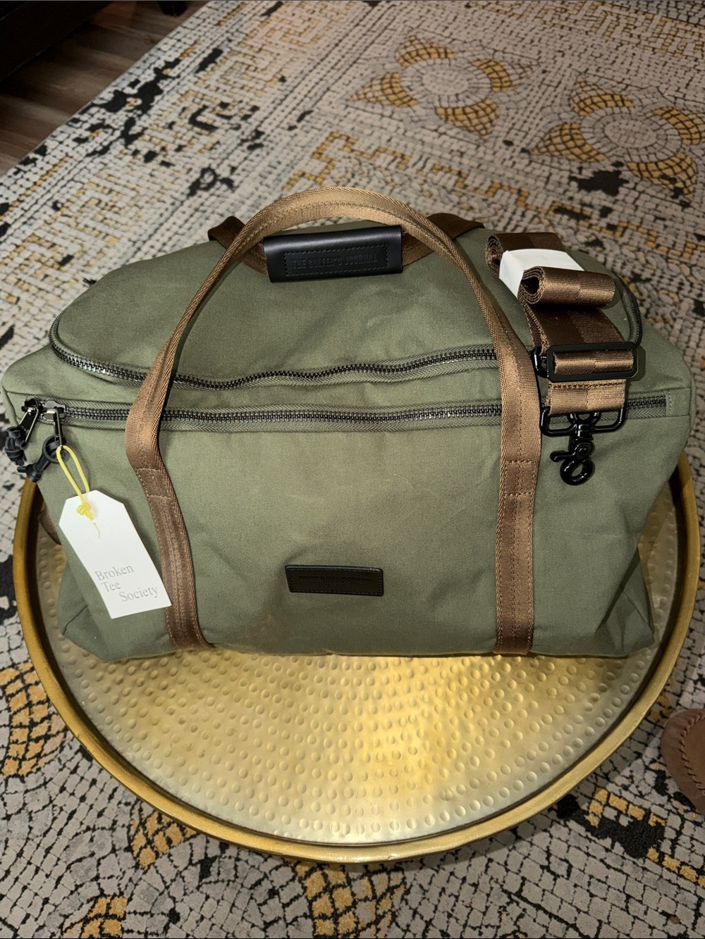 Olive Canvas Duffel with Brown Trim